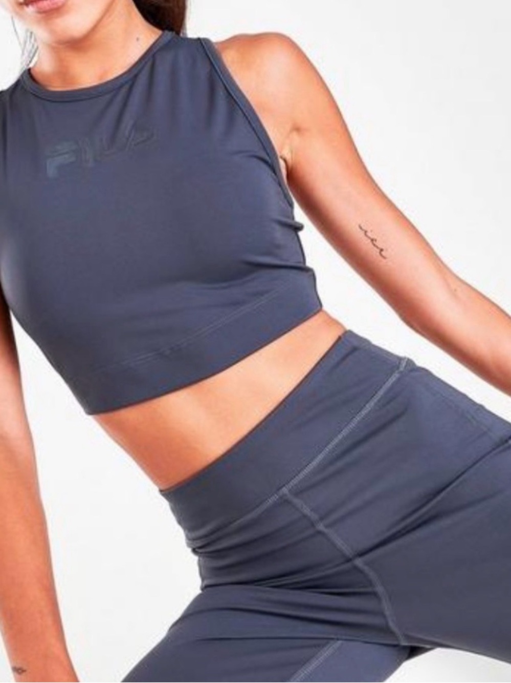 Fila Slate Gray High-Neck Ribbed Crop Sports Bra